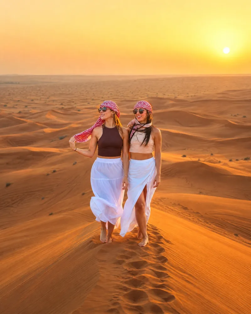 Golden-hour light across the dunes on a Dubai desert safari